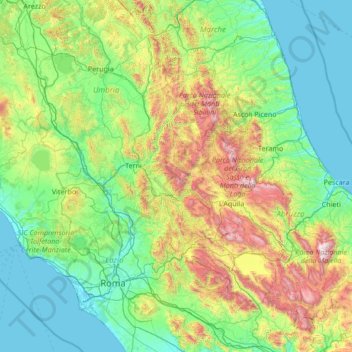 Mapa topográfico Monti Reatini, altitud, relieve