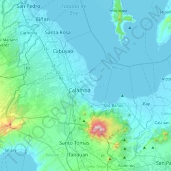 Mapa topográfico Calambá, altitud, relieve