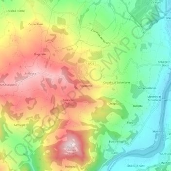 Mapa topográfico Pigazzano, altitud, relieve
