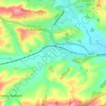 Mapa topográfico Fordton, altitud, relieve