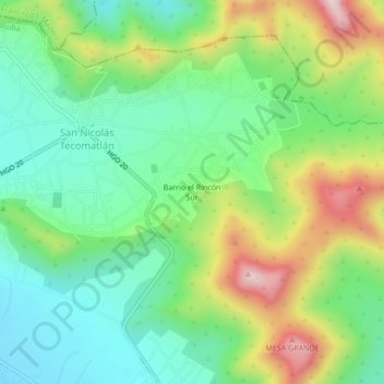 Mapa topográfico Barrio el Rincón Sur, altitud, relieve