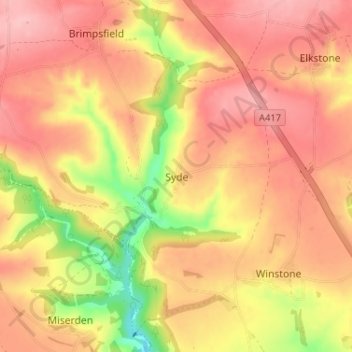 Mapa topográfico Syde, altitud, relieve
