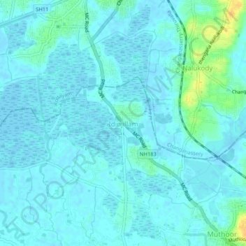 Mapa topográfico Idinjillam, altitud, relieve