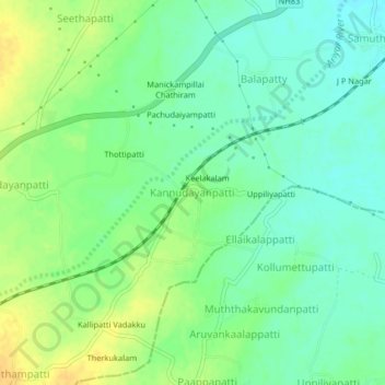 Mapa topográfico Kannudayanpatti, altitud, relieve