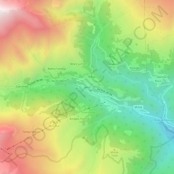 Mapa topográfico Serre, altitud, relieve