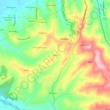 Mapa topográfico Contea, altitud, relieve