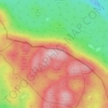 Mapa topográfico Monte Lanaro, altitud, relieve