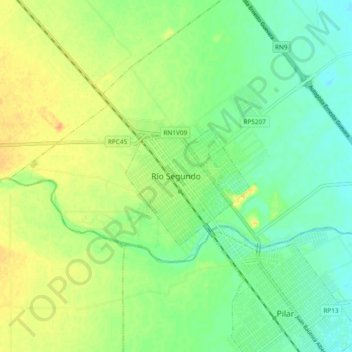 Mapa topográfico Río Segundo, altitud, relieve
