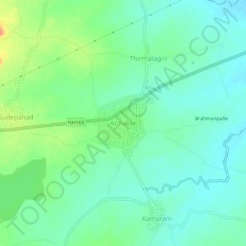 Mapa topográfico Atmakur, altitud, relieve