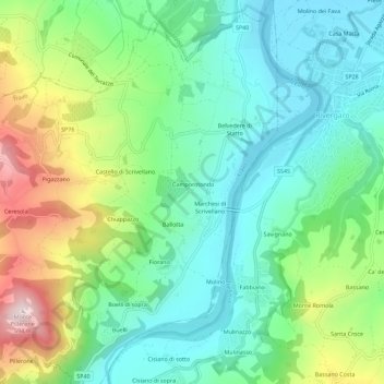 Mapa topográfico Camporotondo, altitud, relieve