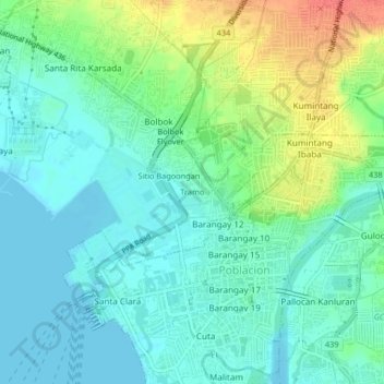 Mapa topográfico Tramo, altitud, relieve
