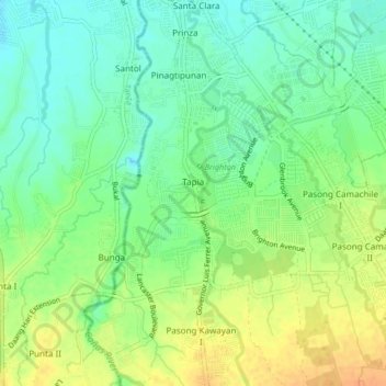 Mapa topográfico Tapia, altitud, relieve