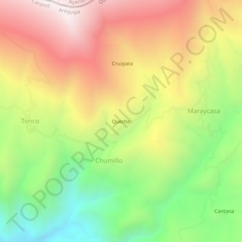 Mapa topográfico Quecho, altitud, relieve