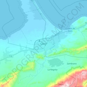 Mapa topográfico Coro, altitud, relieve