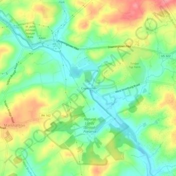Mapa topográfico Copesville, altitud, relieve