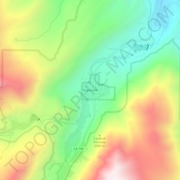 Mapa topográfico Aspendell, altitud, relieve