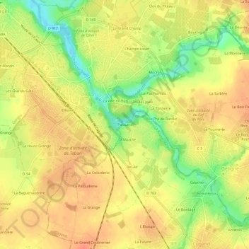 Mapa topográfico Plessard, altitud, relieve