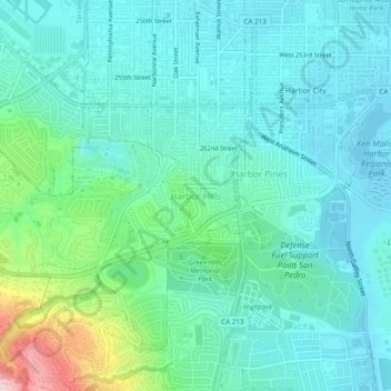 Mapa topográfico Harbor Hills, altitud, relieve