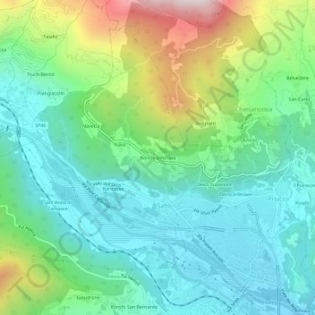 Mapa topográfico Ronchi Inferiore, altitud, relieve