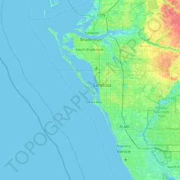 Mapa topográfico Saint Armands Key, altitud, relieve