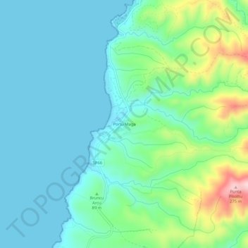 Mapa topográfico Portu Maga, altitud, relieve