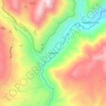 Mapa topográfico Soldados, altitud, relieve