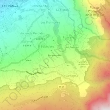 Mapa topográfico Bebedero Alto, altitud, relieve