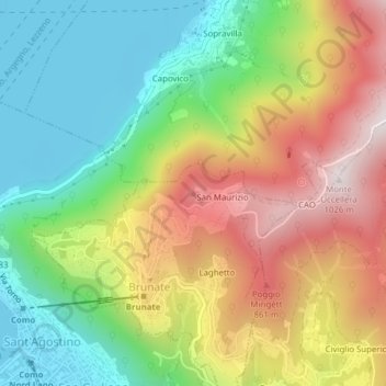 Mapa topográfico Monte Tre Croci, altitud, relieve