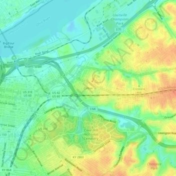 Mapa topográfico Clifton, altitud, relieve