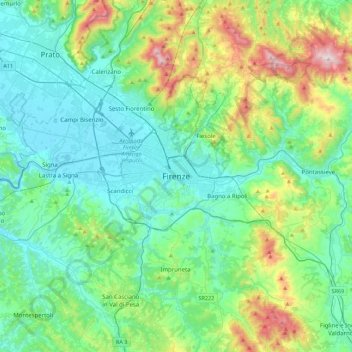 Mapa topográfico Florenz, altitud, relieve