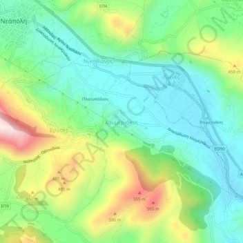 Mapa topográfico Choumeriakos, altitud, relieve