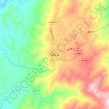 Mapa topográfico Sevilla, altitud, relieve