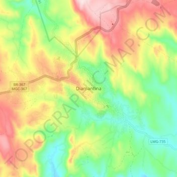 Mapa topográfico Diamantina, altitud, relieve