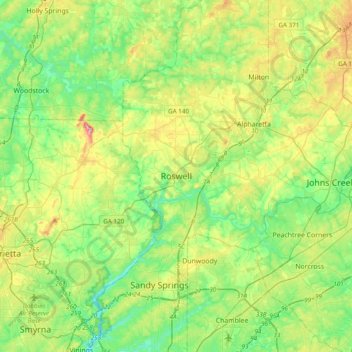 Mapa topográfico Roswell, altitud, relieve