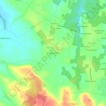 Mapa topográfico Le Puits Courant, altitud, relieve