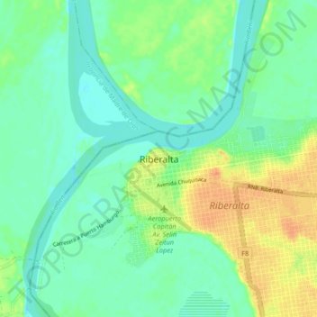 Mapa topográfico Riberalta, altitud, relieve