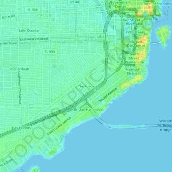 Mapa topográfico The Roads, altitud, relieve