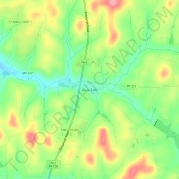 Mapa topográfico Glade Mills, altitud, relieve