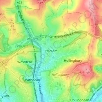 Mapa topográfico Patcham, altitud, relieve