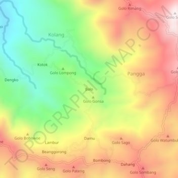 Mapa topográfico Balo, altitud, relieve