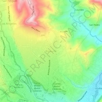 Mapa topográfico Ricaurte, altitud, relieve