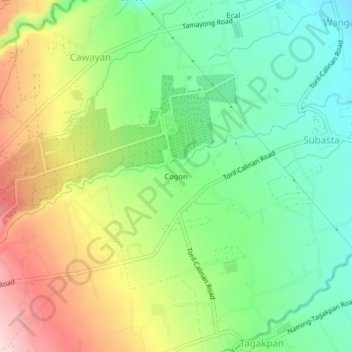 Mapa topográfico Cogon, altitud, relieve