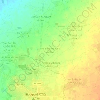 Mapa topográfico Timlaline, altitud, relieve