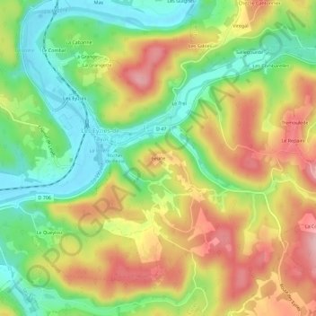 Mapa topográfico Beune, altitud, relieve