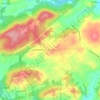 Mapa topográfico East Nantmeal, altitud, relieve