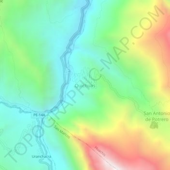 Mapa topográfico Quichuas, altitud, relieve