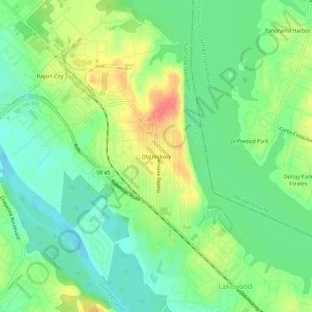 Mapa topográfico Old Hickory, altitud, relieve
