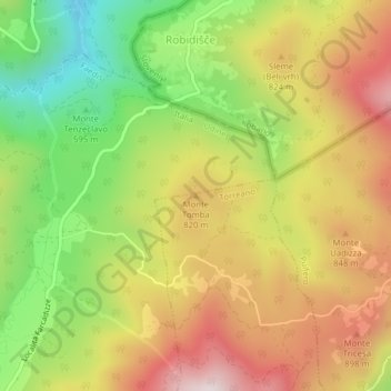 Mapa topográfico Monte Tomba, altitud, relieve