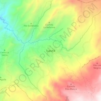 Mapa topográfico Supatá, altitud, relieve