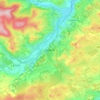 Mapa topográfico Selkirk, altitud, relieve